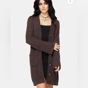 NWT Disturbia Cadmium Chunky Ribbed Longline Cardigan Brown Sz L Grunge Goth